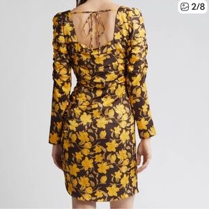 Chic Long Sleeve Floral Dress in Yellow and Brown